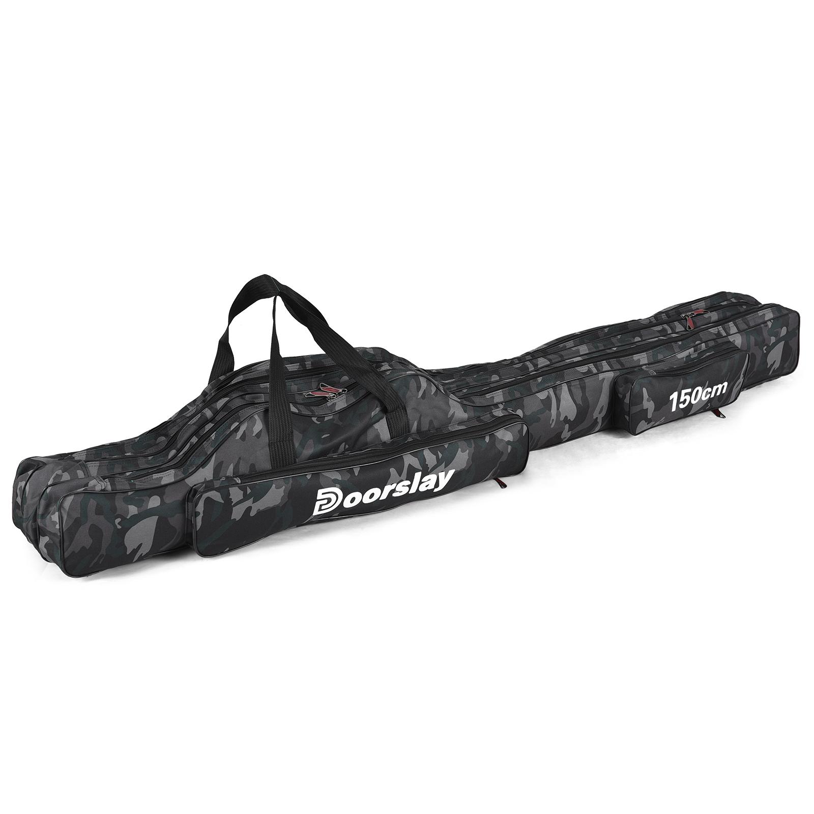 3-lagige Angelrutentasche, tragbare, faltbare Angelruten-Aufbewahrungstasche zum Angeln, Camping und Wandern 150cm camouflage