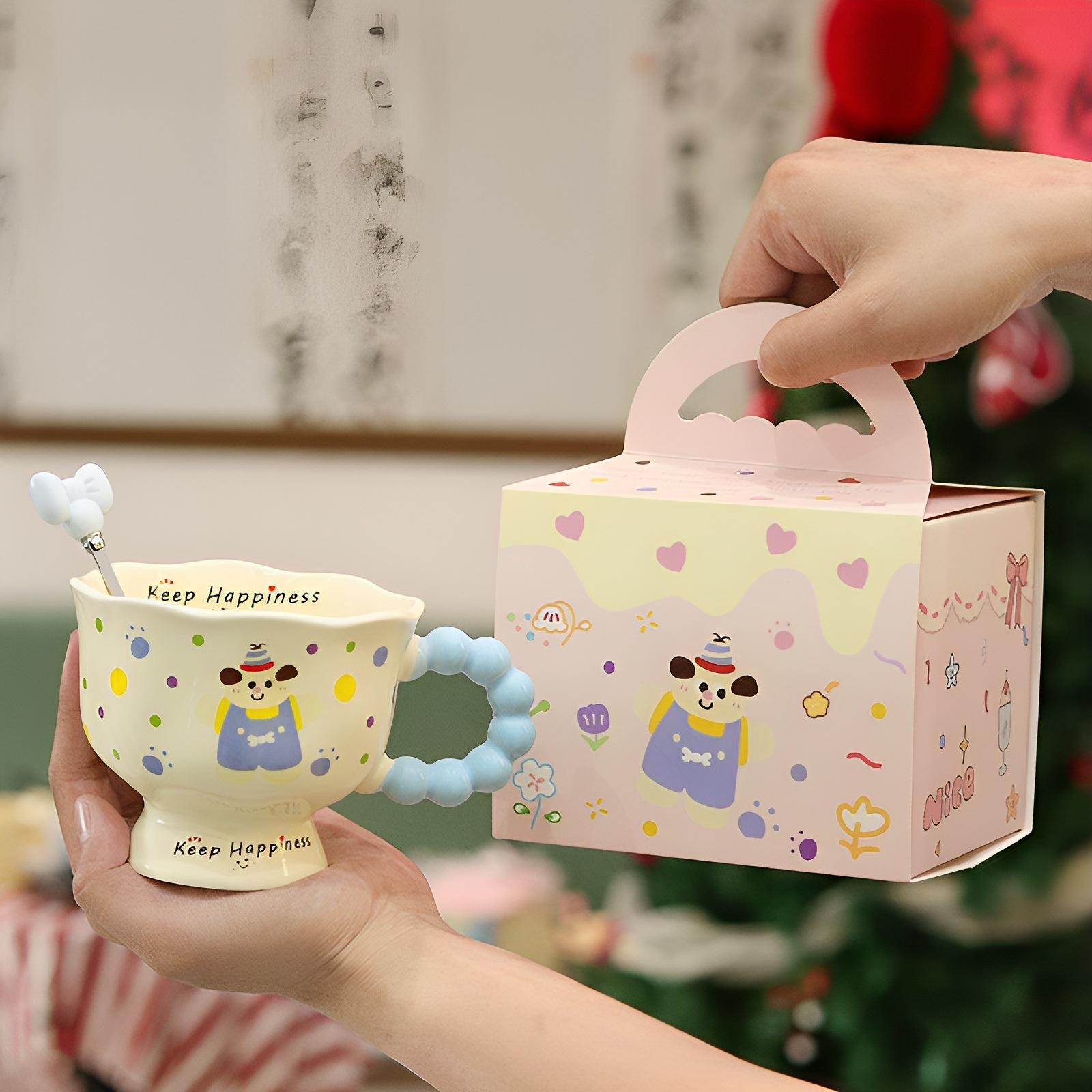 Rosa Tasse Praktische Kleine Geschenke für Kunden Geschenke zur Geschäftseröffnung für Keramiktasse Souvenir Geschenkbox 400ml