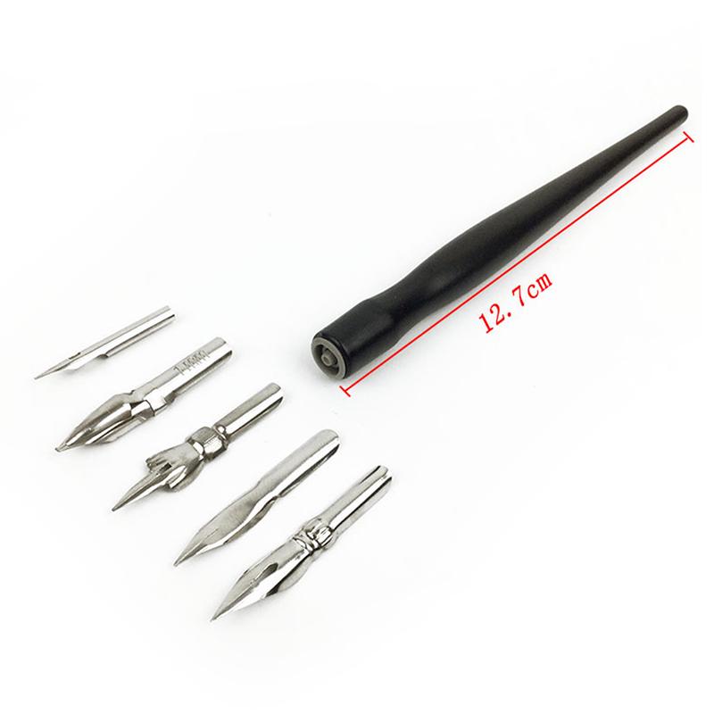 Anime-Stiftspitzen-Stiftset, Kalligraphie-Zeichenset, Werkzeugset, 5 Federn mit 1 Halter