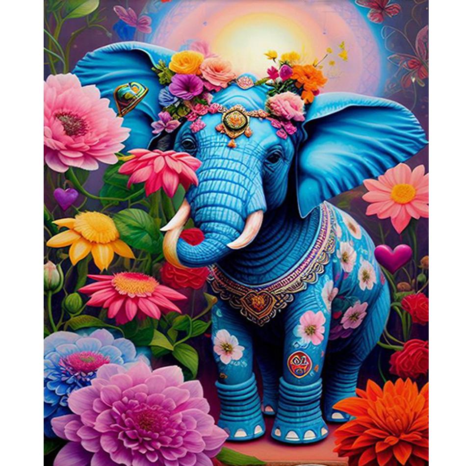 RUOPOTY DIY Malen nach Zahlen Sets für Erwachsene Blume und Elefant Modernes Bild nach Zahlen Handarbeit für Heimdekoration 40x50cm NO Frame