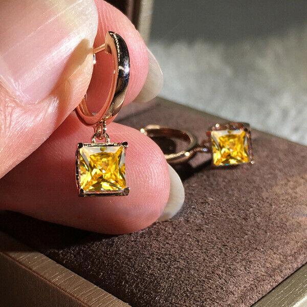 Rose Gold Silber Farbe Luxus Princess Cut Weiß Blau Rot Grün Stein Tropfen Ohrstecker Damen Hochzeit Schmuck Geschenke rose gold/gelb