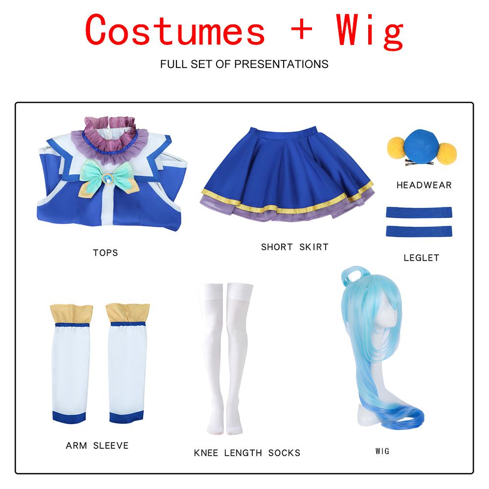 Anime KonoSuba Gottes Segen für diese wundervolle Welt Aqua Blaues Kleid Uniform Outfit Anime Anpassen Aqua Cosplay Kostüme Perücke L cyanblau/blau