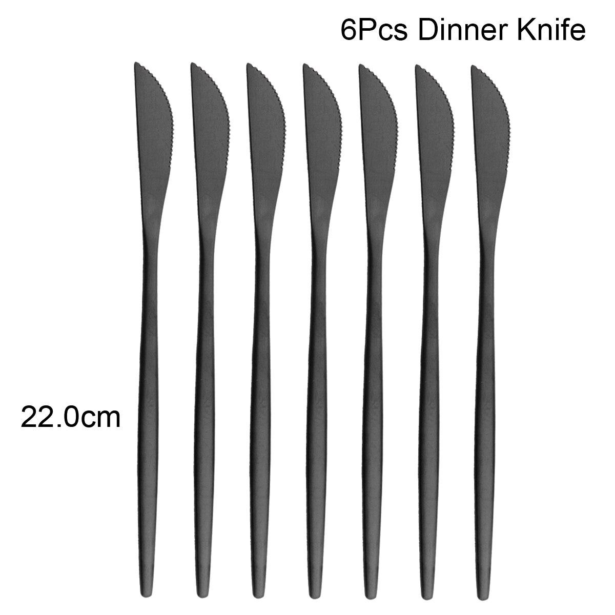 6Pcs Schwarz Besteck Set Matte Geschirr Set Messer Gabel Löffel Geschirr Kuchen Obst Gabel Edelstahl Besteck Küche 6pcs dinner knives schwarz