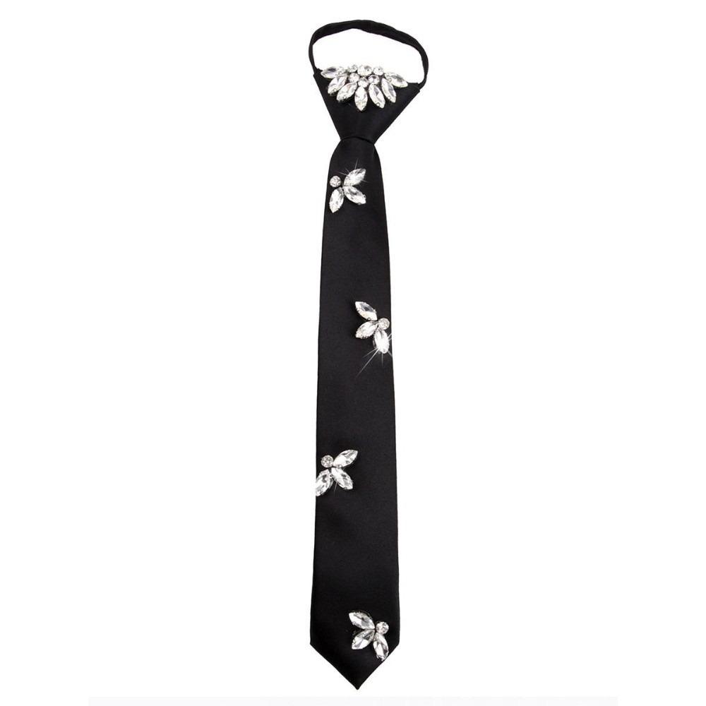 Elegante Koreanische Stil Strasssteine Krawatte Schwarz Vielseitig Lange Krawatte JK Funkelnde Dekoration Hemdkrawatte Damen black