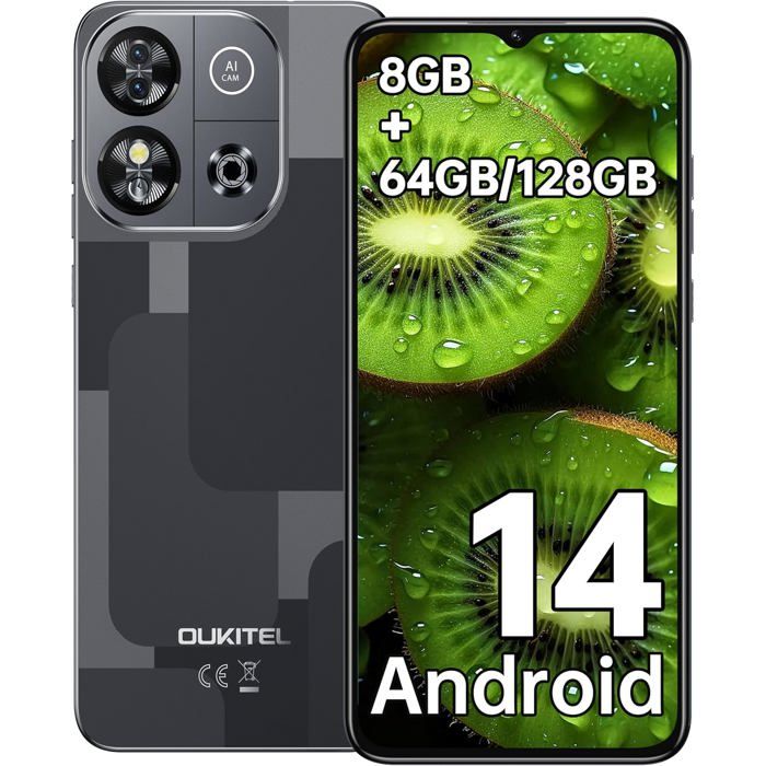 Mobiltelefon OUKITEL C57S 8GB+64GB 6,52  Bildschirm 4300mAh Günstiges Smartphone Android 14 13MP Entsperrtes 4G Dual-SIM/GPS Smartphone schwarz