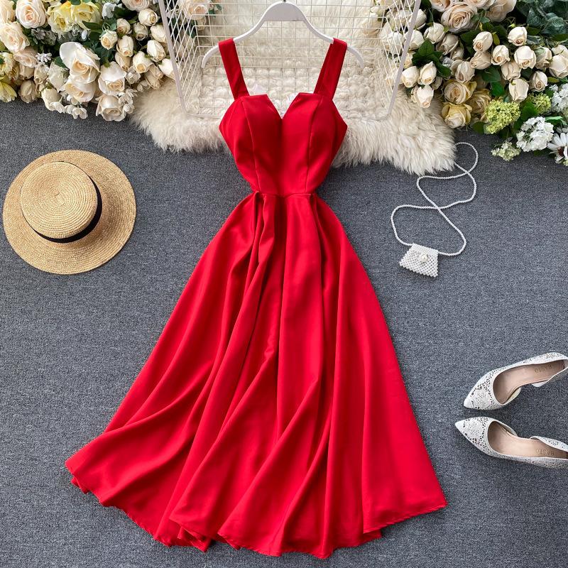 Korsettkleid, Vintage-Kleid, Ballkleid, Ballkleid, Boho-formales Kleid, Sommer-Damen-Hochzeitsgast-Cocktailkleid, elegantes Boho-Kleid M rot