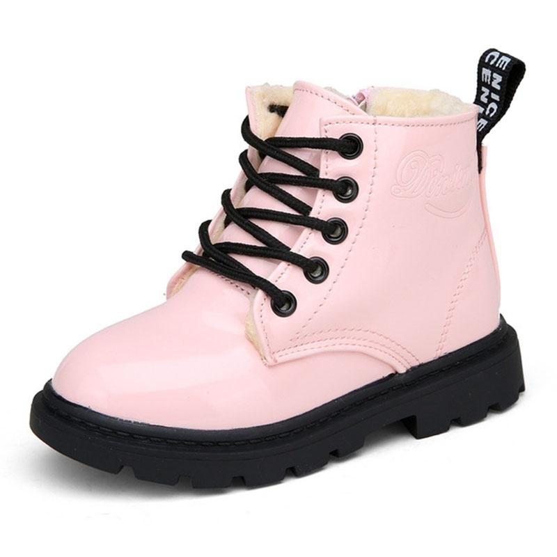 2024 neue Mode Stiefel Winter Kinder Schuhe PU Leder Wasserdicht Martin Stiefel Kinder Schnee Stiefel 26 rosa