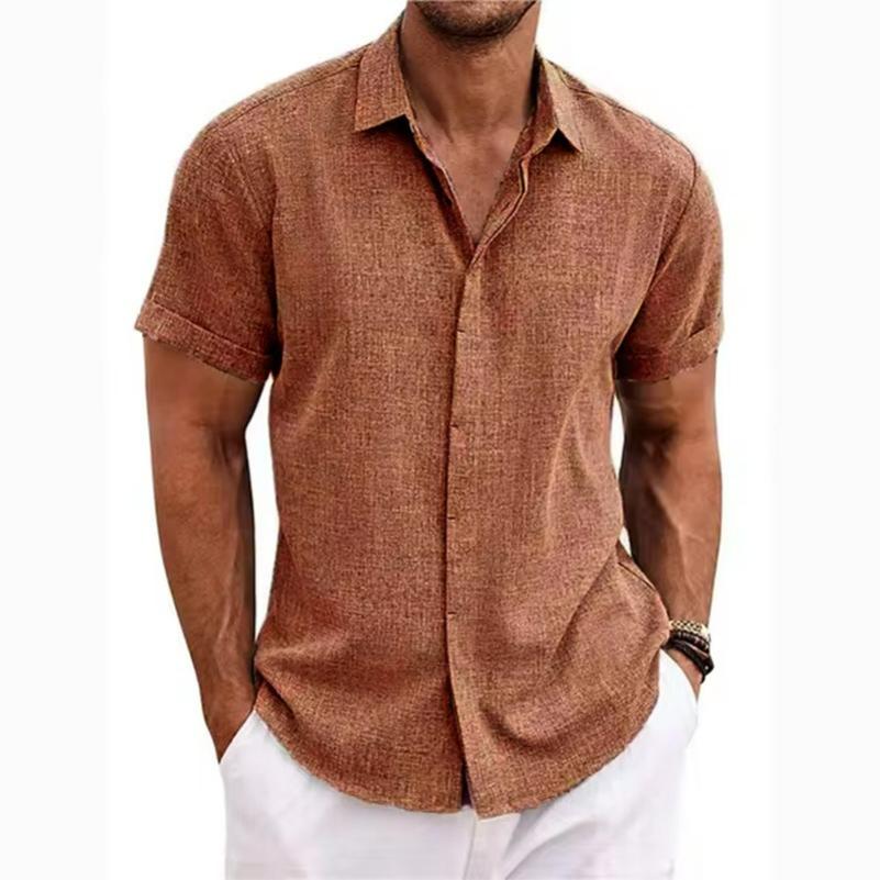 Herren Leinen Kurzarm T-Shirt Locker Unterhemd Einfarbig Kurzärmlig Baumwolle und Leinen Hemd Herren Strand Übergröße Herren Kurzarmhemd 3XL braun