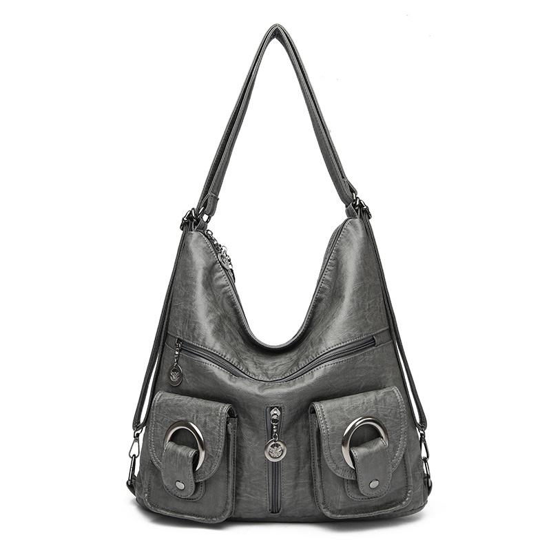 Große Kapazität, hochwertige Designer-Handtaschen, weiches Leder, Umhängetaschen für Damen, Luxus-Handtaschen graue