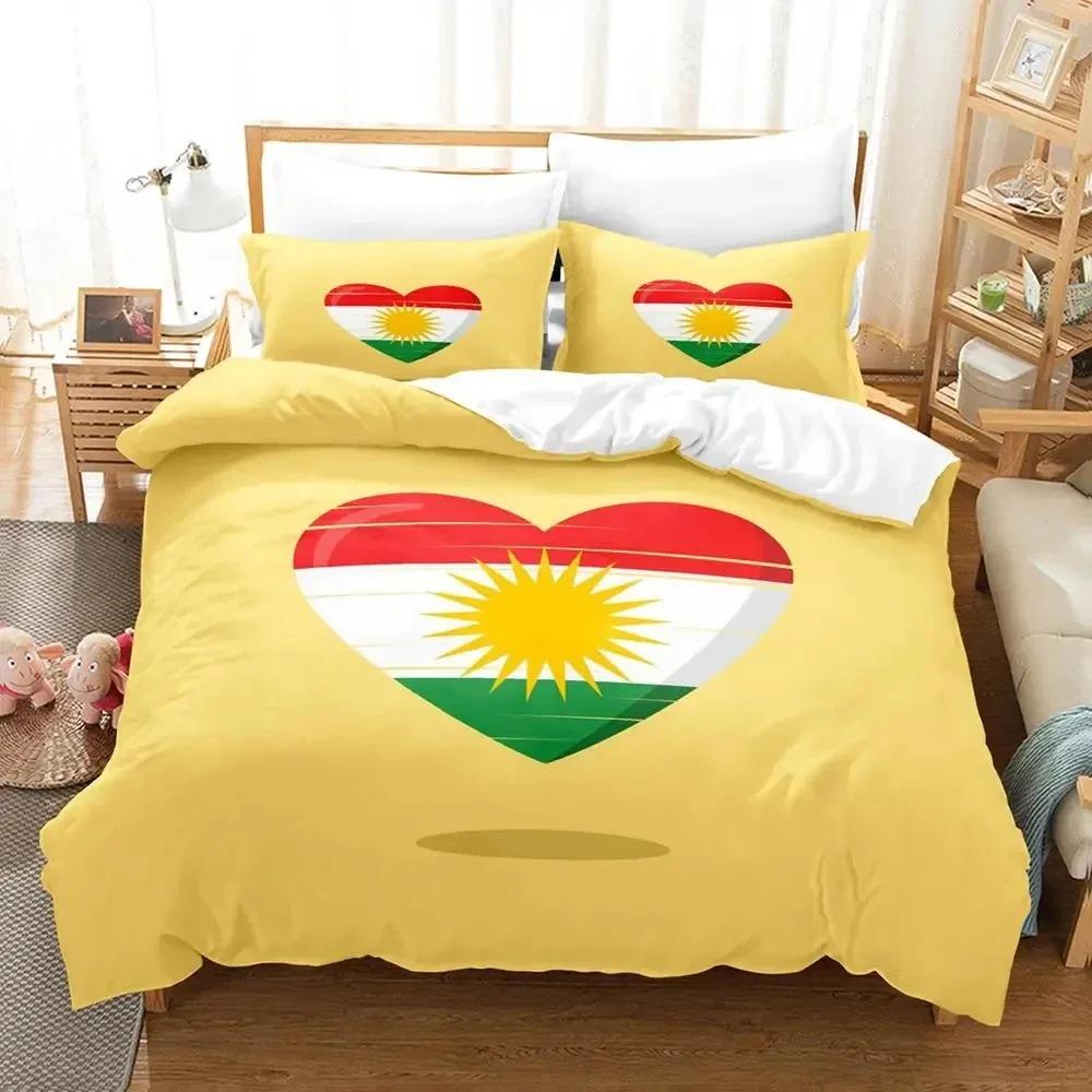 Bettwäscheset mit 3D-Druck und Kurdistan-Flagge, Bettbezug, Bettbezug, Kissenbezug, Bettdecke, Kingsize-Bett, Queensize-Bett, Jungen, Erwachsenenbettwäscheset US Full 200x230cm
