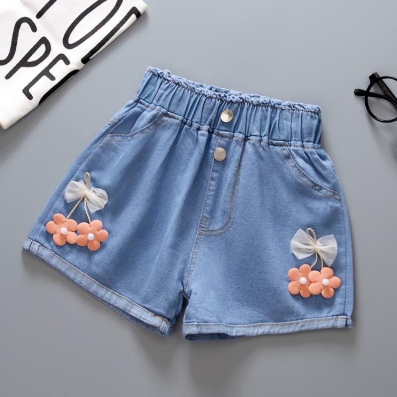 Sommer Kinder Kurze Denim Shorts für Mädchen Mode Mädchen Kurze Prinzessin Jeans Kinder Hosen Mädchen Shorts Blume Mädchen Kleidung 110cm