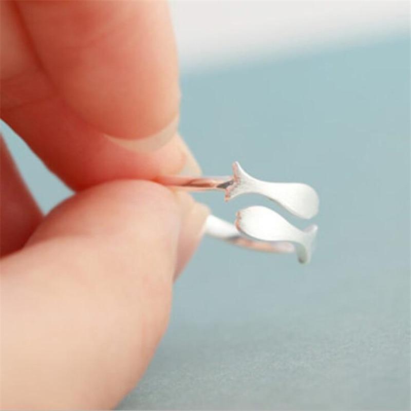Kreativer Niedlicher Tier Modeschmuck 925 Sterlingsilber Feine Zeichnung Kleine Fische Öffnungsringe Antiallergisch    R041