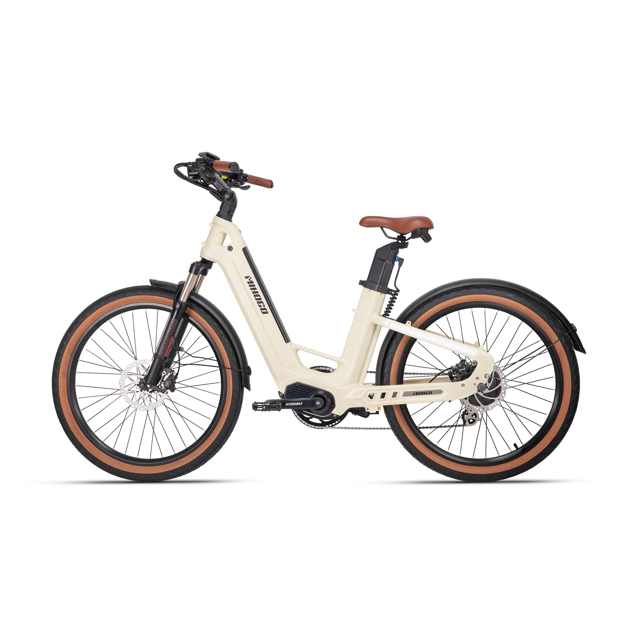 MIHOGO AIR T800 Carbonfaser E-Bike, 750W, 48V 19.2Ah, 26 x2.5  Farbreifen, Daumengashebel, 2.4  IPS Display, Shimano 7-Gang City E-Bike 48V 750W 19.2Ah grauweiß