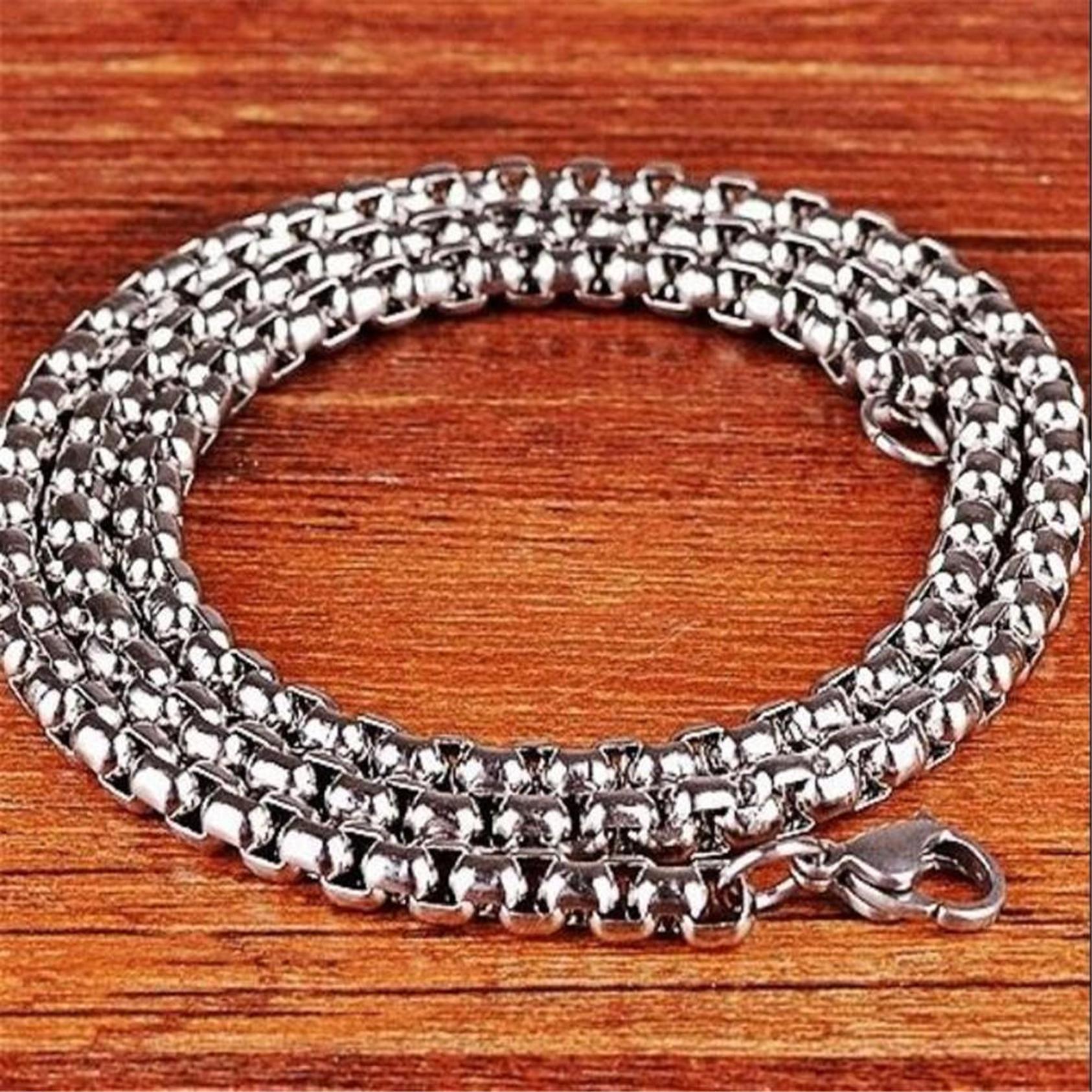 Retro-Modetrend, wilde, einfache Herrenschmuck, quadratische Kunstperlenkette, modische Halskette 74cm silber