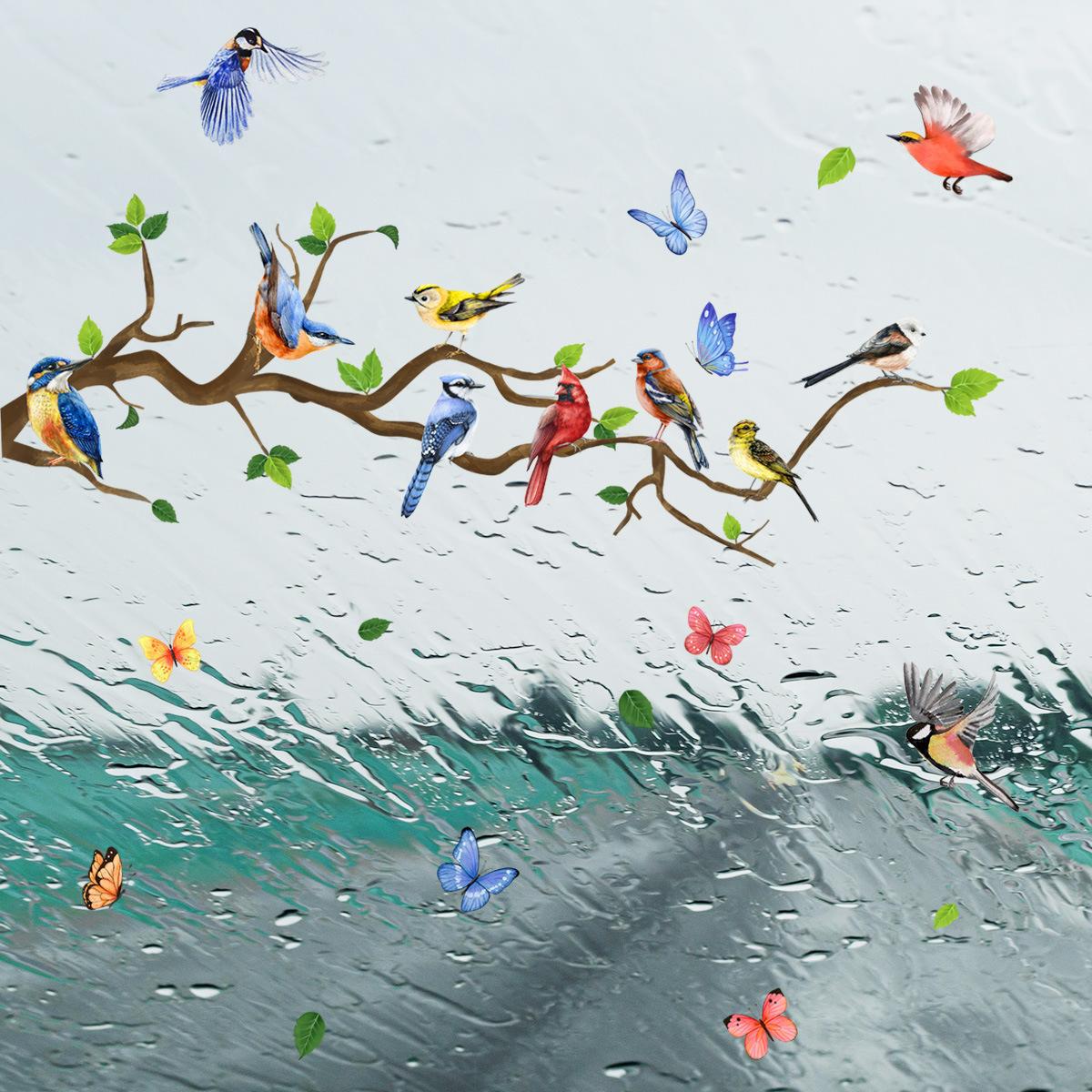 Doppelseitiger bunter Blumen-Schmetterlings-Wandaufkleber, elektrostatische Paste, Fensterglaspaste, sichtbares dekoratives Wandtattoo 18*50cm