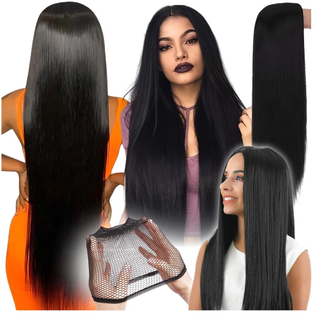 Perücke Haare schwarz gerade lang 100 cm Cosplay Anime Manga Kappe dick