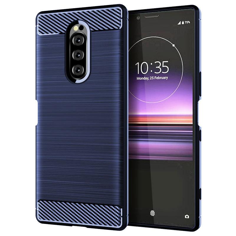 Für Sony Xperia 1 Fall Luxus Carbon Fiber Haut Weiche Silikon Fall Für Sony Xperia 1 Volle Schutzhülle Telefon Abdeckung Sony Xperia 1 blau