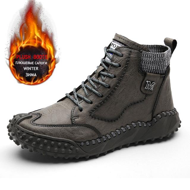 Klassische Winter-Herrenstiefel aus echtem Leder, Plüsch, warme Herren-Schneestiefel, wasserdicht, für den Außenbereich, römische Herren-Arbeitsstiefel, Herren-Motorradstiefel 46 grau