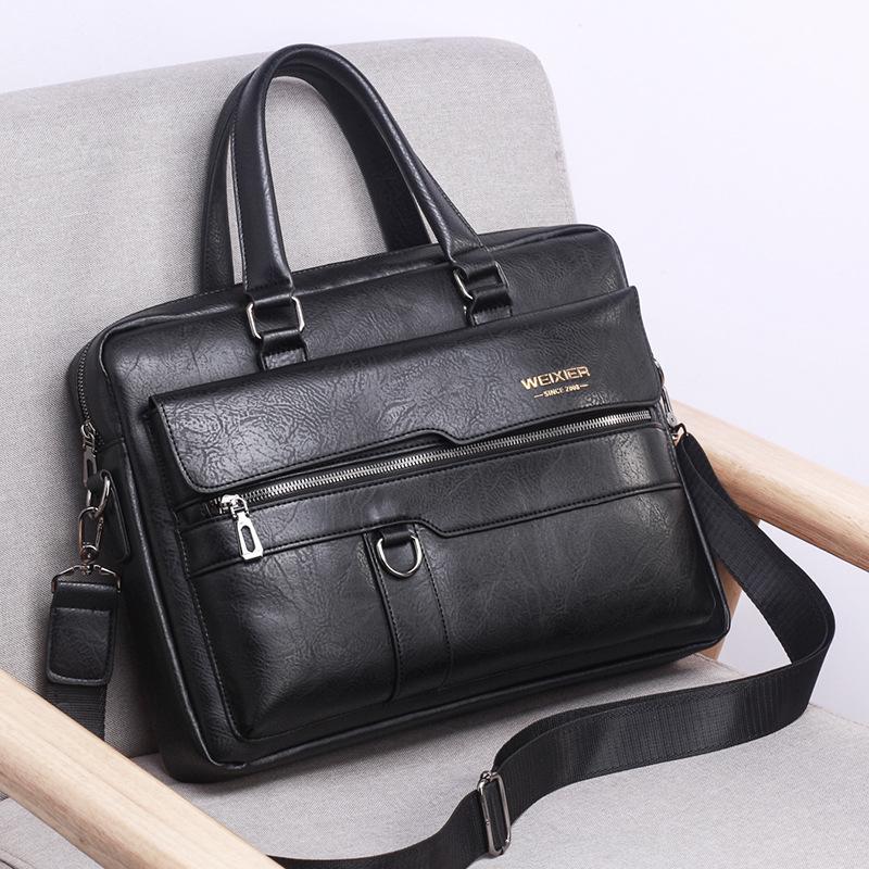 WEIXIER Business Umhängetasche Männer Umhängetasche Vintage PU Leder Umhängetasche für Männliche Mode Casual Mann Handtaschen Aktentasche One size schwarz