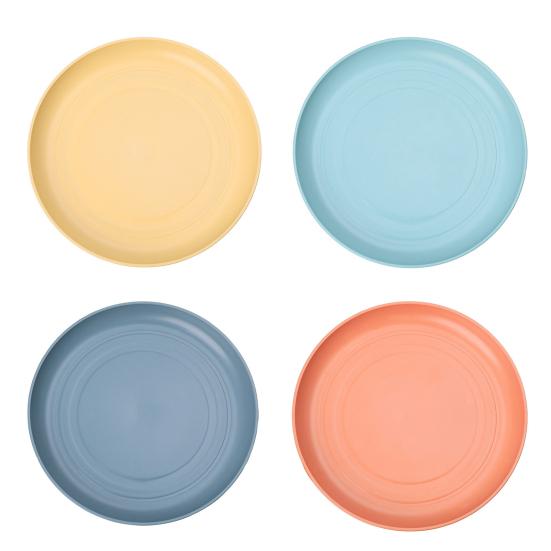 4 Stück leichte, unzerbrechliche Teller, wiederverwendbar, spülmaschinen- und mikrowellengeeignet, Essteller, farbenfrohe, quadratische und runde Teller für jeden Tag 4pcs Round