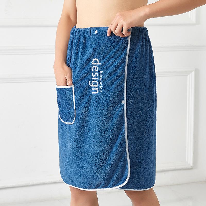 Herren-Badetuch, saugfähig, schnell trocknend, Badetuch mit sicherer Schnalle und Tasche für Fitnessstudio, Spa, Sauna, Dusche blau