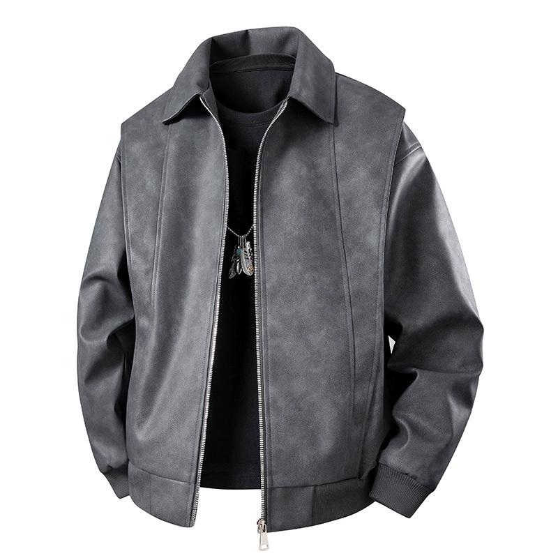 Retro Leder Bestickte Lederjacke Lässige Revers Lederjacke Paar M schwarz