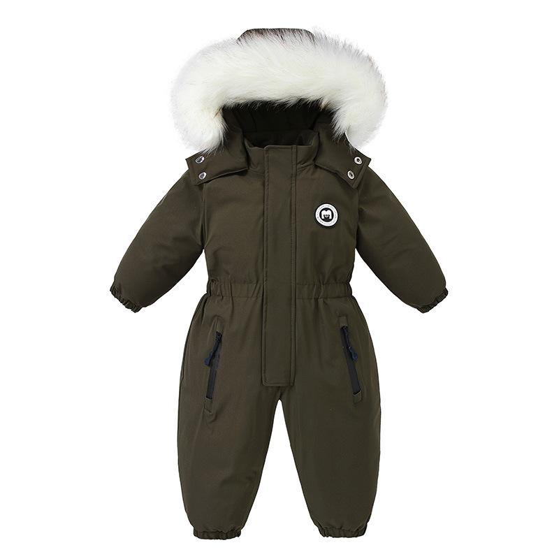 -30 Grad Winter Baby Skianzug Jumpsuit Oberbekleidung Anzüge für Kleinkinder Baby Skianzug Dicker Baby Jumpsuit Wasserdicht Mit Kapuze für Mädchen Jungen 90cm dunkelgrüne