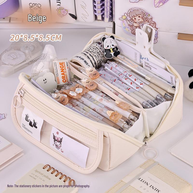 Mädchenhaftes Herz Federmäppchen mit großer Kapazität - Multifunktionale Schreibwarentasche für Grundschulmädchen beige