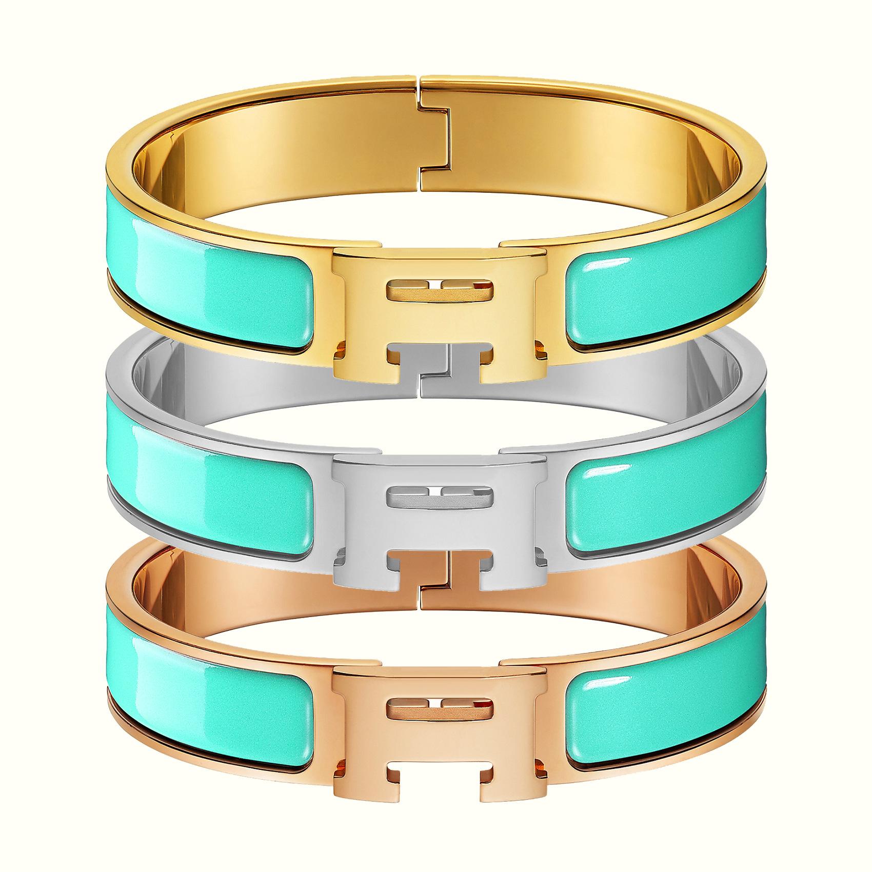 2025 Klassisches H Buchstaben Armband, Emaille Armband in verschiedenen Farben, Ofenplattiertes 18k Armband Inner diameter 17CM gold