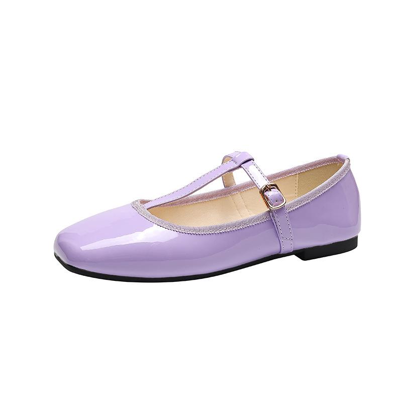 Modische Mary-Jane-Schuhe für Damen, Ballerinas mit T-Riemen und Schnalle, elegante Schuhe, lässige Slip-On-Schuhe für Damen mit quadratischer Zehenpartie, flache Schuhe, bequeme, weiche Wanderschuhe 36 lavendel