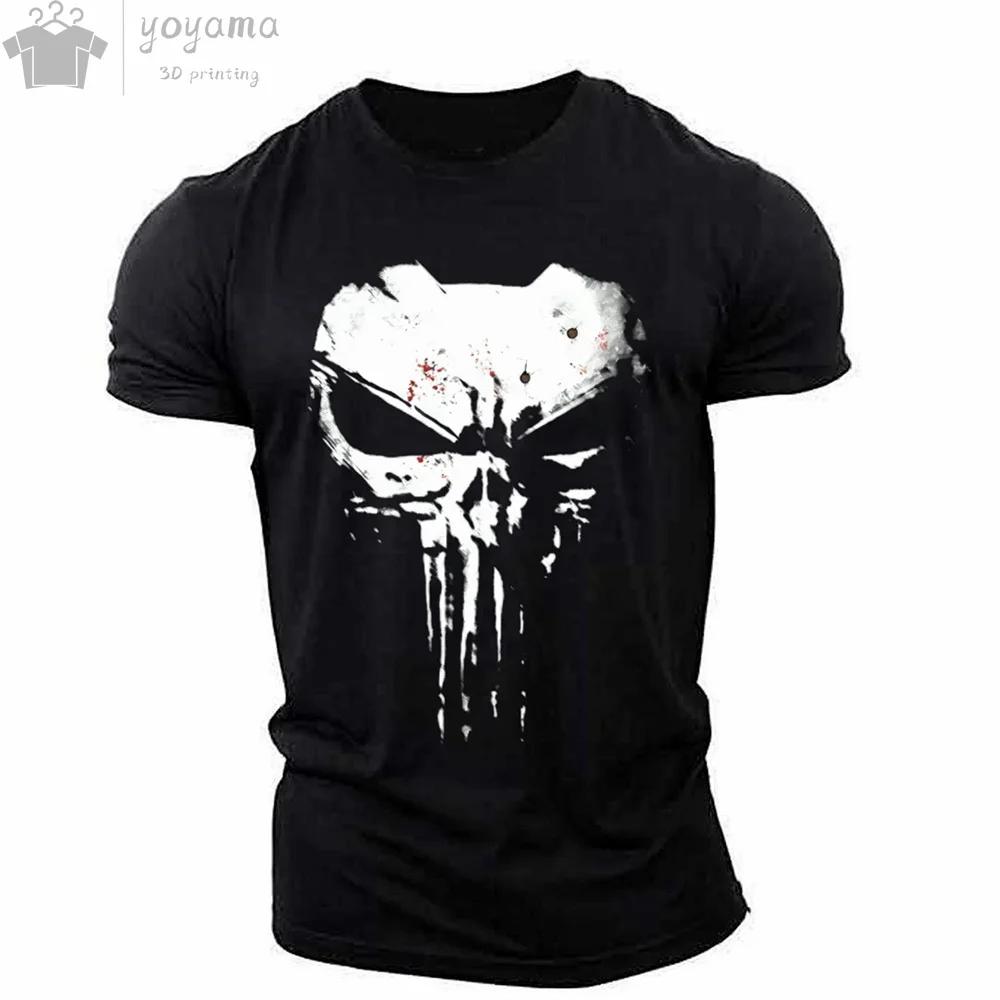 Herren T-Shirt 3D-Druck Militär Patriotischer Totenkopf O-Ausschnitt T-Shirt Übergroßes T-Shirt Kurzärmeliges T-Shirt Sportbekleidung Herrenbekleidung Oberteil 4XL black