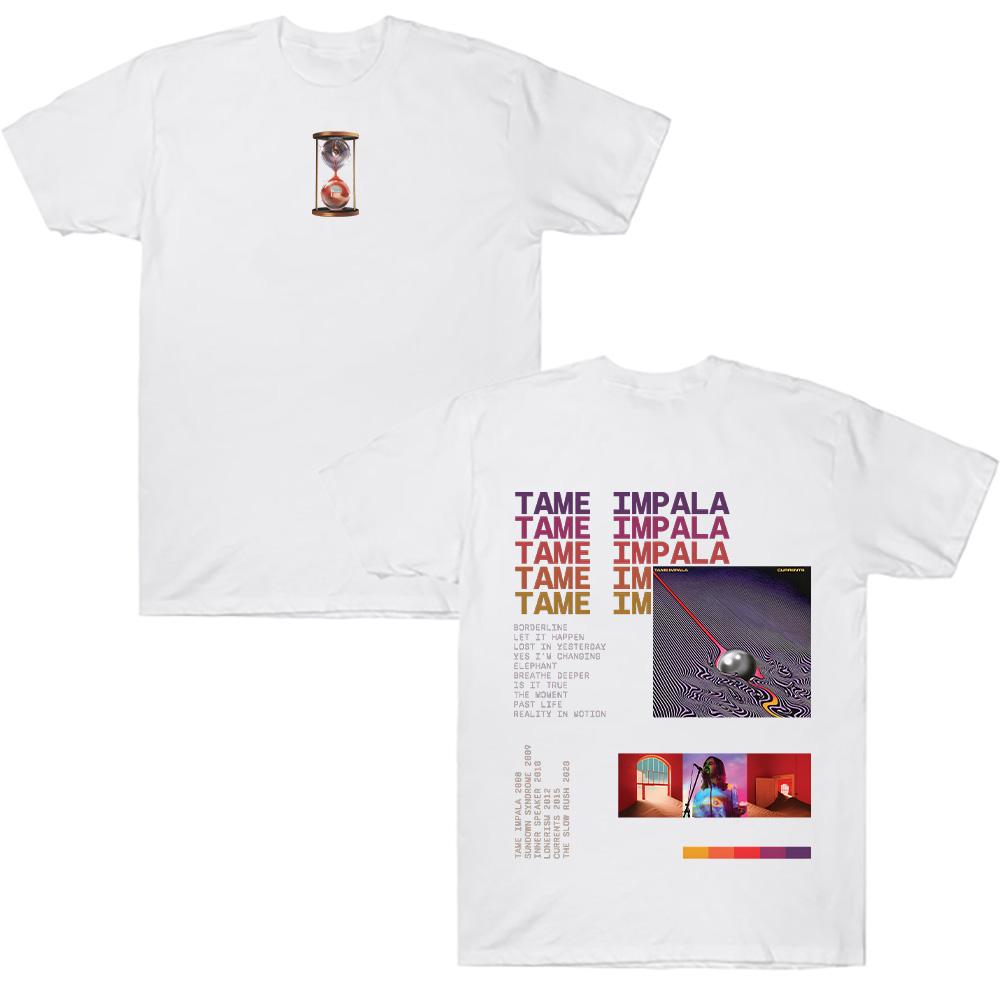 Tame Impala T-Shirts Vintage Tame Impala Currents Grafik-T-Shirt Unisex Trendy Baumwoll-T-Shirts Sommer Neues Design Geschenk für Fans T-Shirts XL weiß
