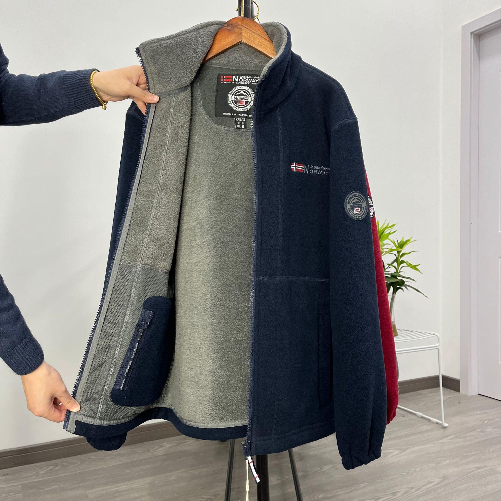 Herren Fleece Mantel Wintermode Verdickt Warm Revers Reißverschluss Kaschmir Sport Strickjacke Mantel Lässige Herrenjacke XS navy blau