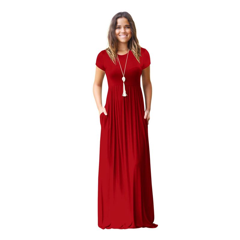 Sommer Kurzarm Maxi Kleid Frauen Solide Boho Strand Kleid Damen Abend Party Langes Kleid Sommerkleid 3XL