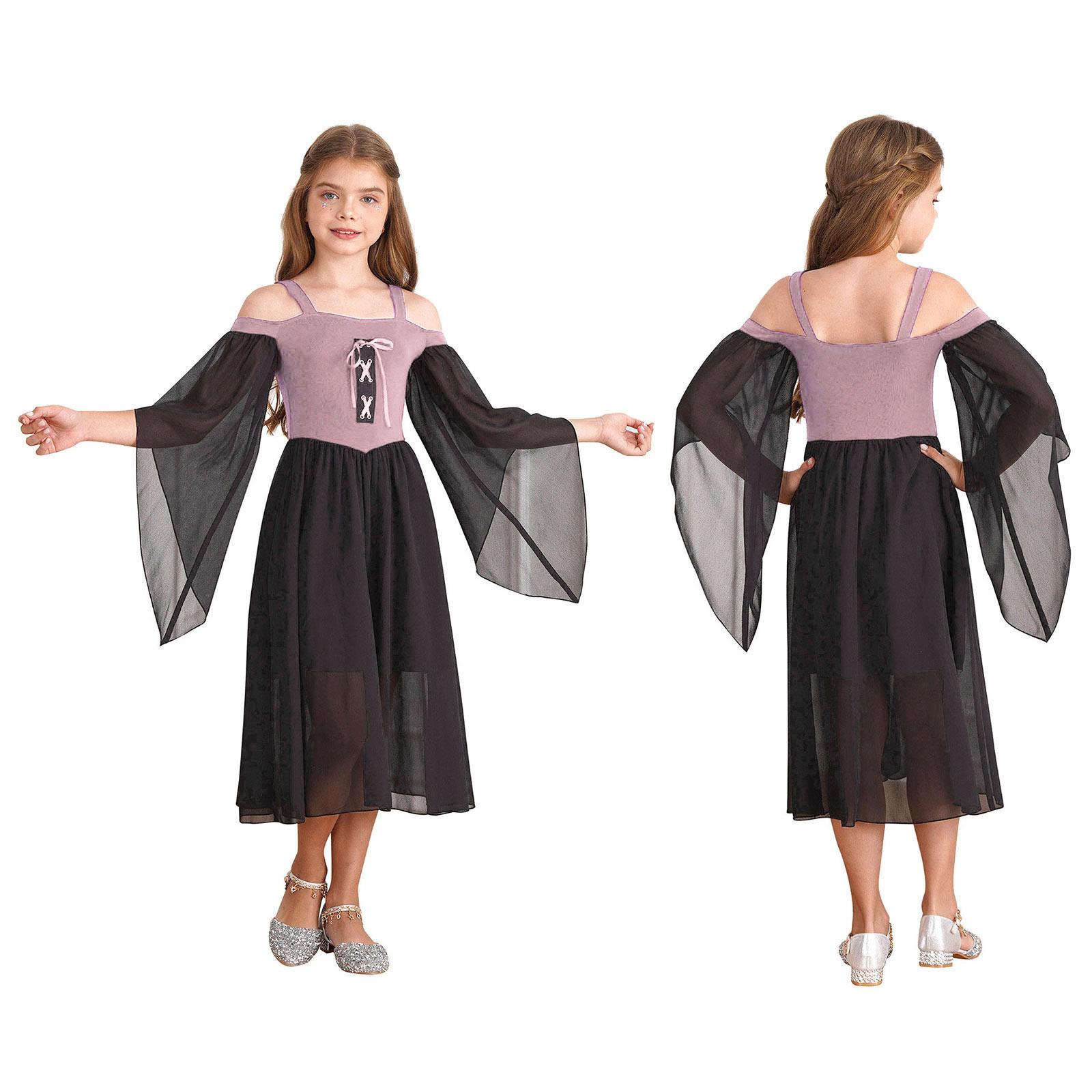 Kinder Mädchen Mittelalterliche Prinzessin Kostüm Renaissance Robe Kleid Quadratischer Ausschnitt Halloween Cosplay Kostüm 3-4 Years