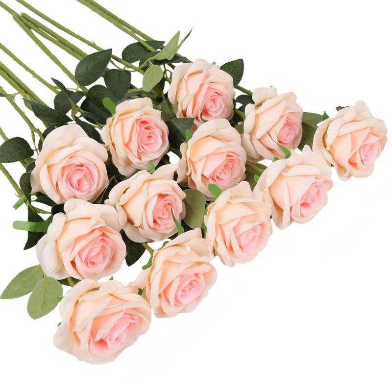 12 Stück große künstliche Seidenrosen, künstliche Blumen mit langem Stiel, künstliche Rosen, lebensechte Blumen für Hochzeit, Zuhause, Party, Tischdekoration baby rosa