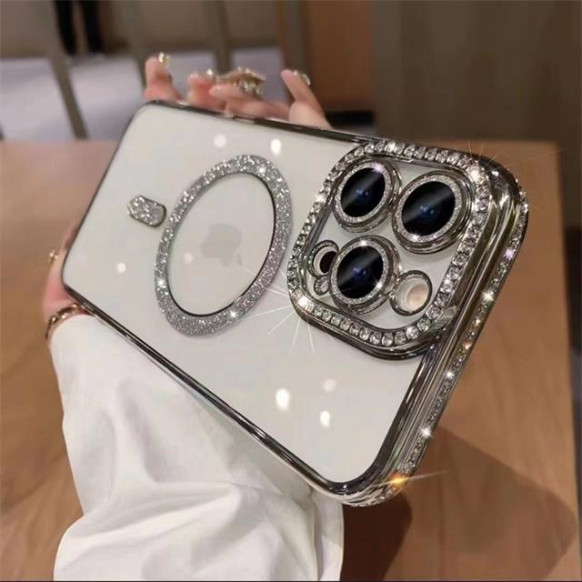 Für iPhone 16E Pro Max Luxus Magsafe Magnetische Beschichtung Flash Diamant Handyhülle Für iPhone 11 12 13 14 15 Plus Strass Abdeckung iPhone 15 Pro Max