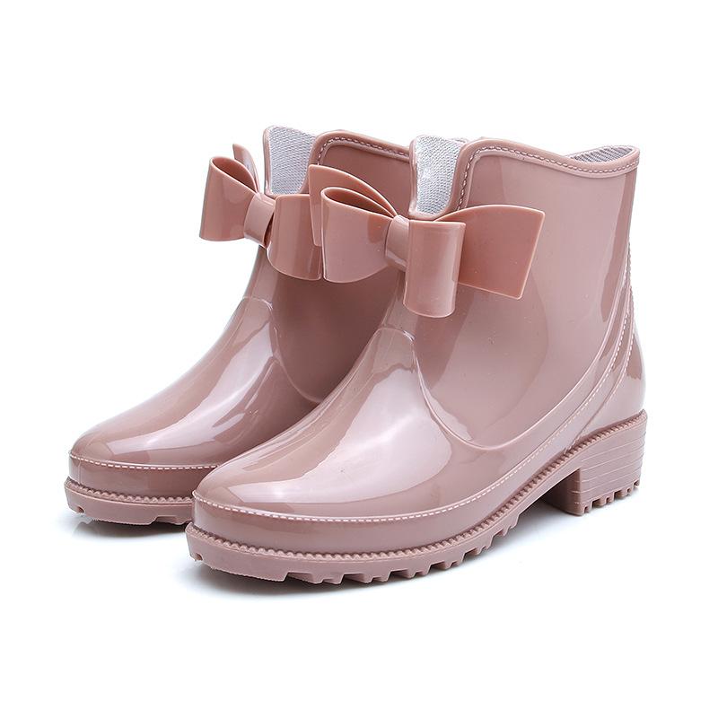 Mode Neue Mode Damen Regenstiefel Mode Rutschfeste Damen Wasserschuhe Flacher Boden Damen Samt Kurzer Schaft Warme Überschuhe 39 rosa