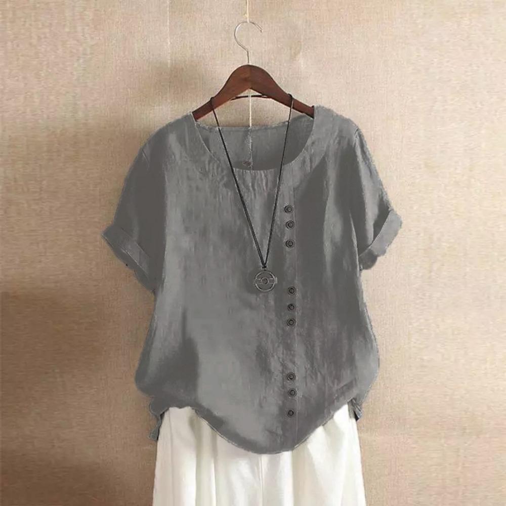 GMXIA Damenmode, lässig, Sommer, einfarbig, bedruckt, kurzärmelig, O-Ausschnitt, Blusen und Hemden M dunkelgraue