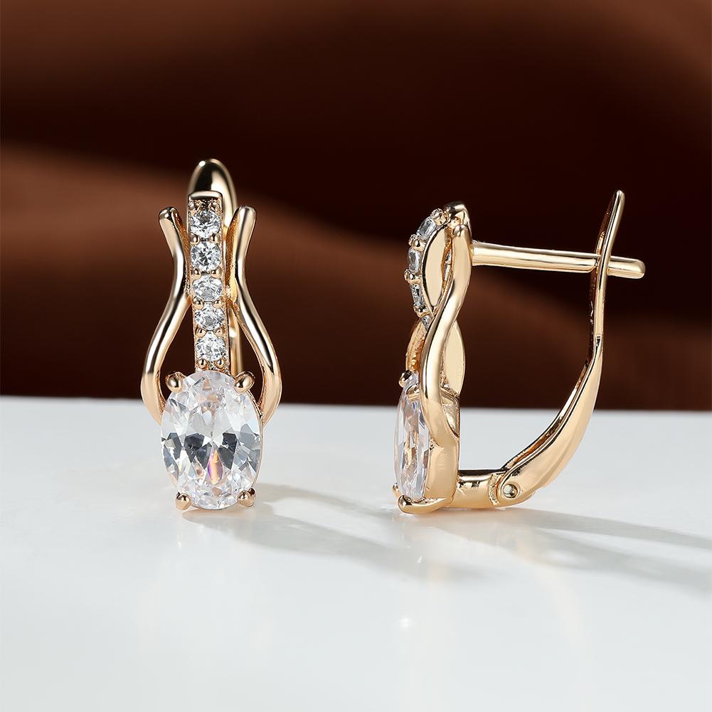 Rose Gold Farbe Ohrringe Oval Cut Rot Weiß Schwarz Stein Weiblichen Hochzeit Schmuck Luxus CZ Klaue Ohrringe für Frauen Tropfen ohrringe weiß