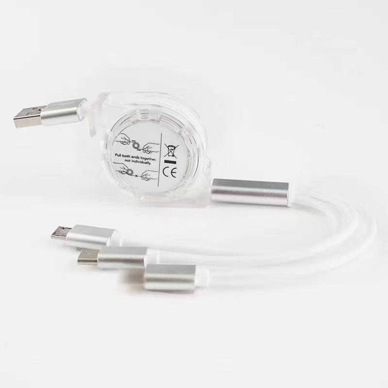 Stretch 3in1 iOS Typ C USB C Micro USB Ladegerät Kabel Für iPhone 12 13 14 5 6 7 8 X Samsung Kabel Draht Auto Ladung Handy Kabel 3 In 1 Cable weiß