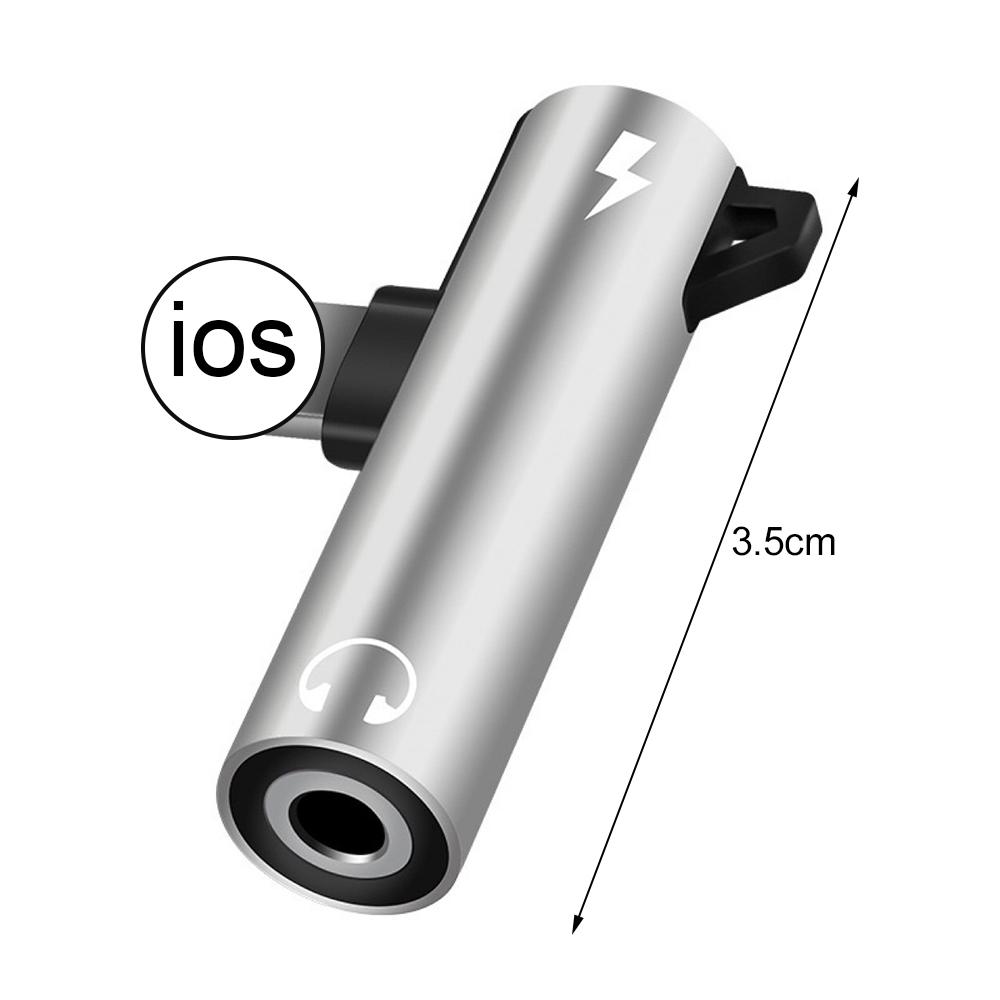 2-in-1-Audio-Adapter, Metalllegierung, 3,5-mm-Klinkenstecker, Kopfhörer-Audio-Ladekabel-Anschluss für iPhone 12 Mini 11 Pro Max X XR XS Max 8 silber
