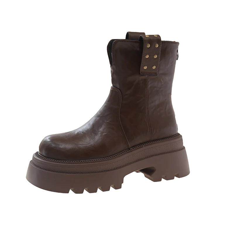 Mode Herbst Winter Einfarbig Neue Stiefel für Frau Rutschfest 2024 Hohe Qualität Outdoor Mode Damen Stiefeletten Botines Mujer 40 braun