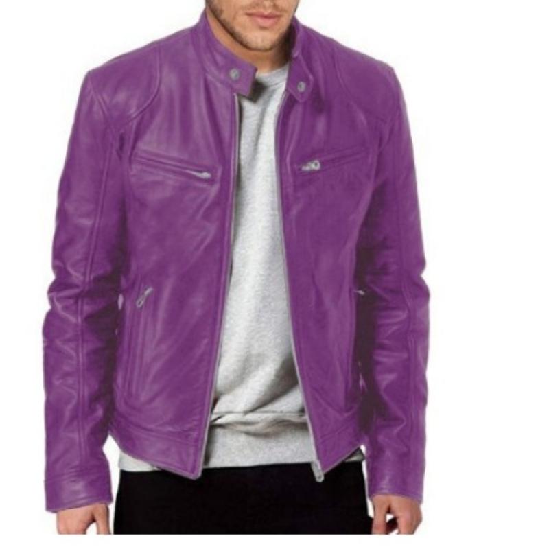 Herrenjacke mit Stehkragen, durchgehendem Reißverschluss, Brusttaschen und verstellbaren Bündchen M violett