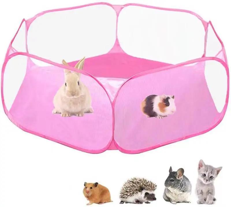 Tragbarer Haustierzaun, Kätzchenkäfig, faltbarer Käfig, Laufstall für Hamster, Igel, Kleintiere, atmungsaktiv, Welpen, Kaninchen, Meerschweinchen rosa