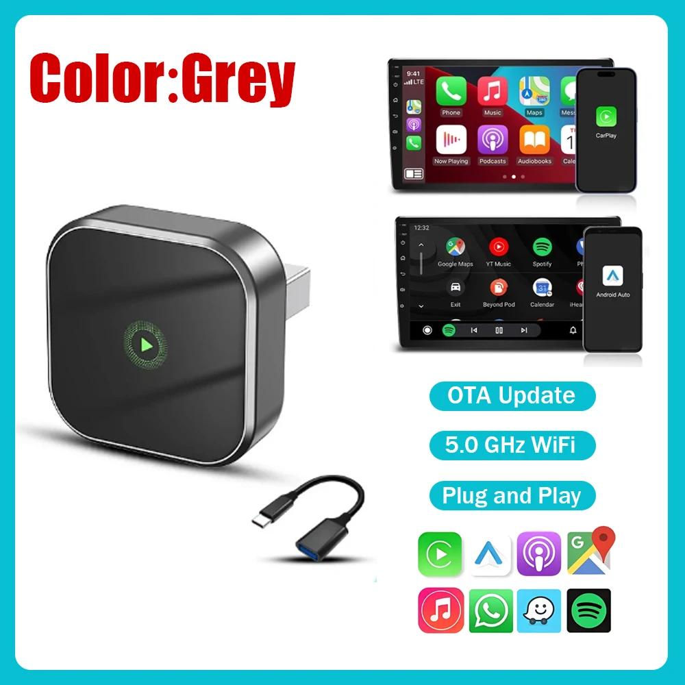 2IN1 Auto AI Box Kabelgebunden zu Kabellos CarPlay Plug & Play WiFi 5,8 GHz Bluetooth 5.0 Smart Dongle Android Auto Mini-Adapter grau