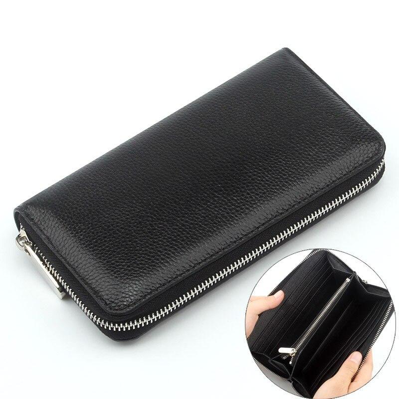 Echtes Leder Frauen Brieftasche Große Kapazität Männer Leder Clutch Tasche Mode Lange Standard Zipper Brieftasche Geld Tasche schwarz