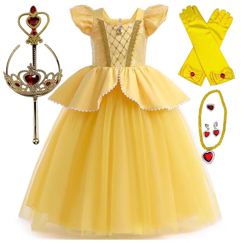 Mädchen Halloween Verkleidung Cosplay langhaariges Prinzessinnenkleid Baby Weihnachtsgeburtstagsparty Kinderkleidung 3-10 Jahre 130 6year