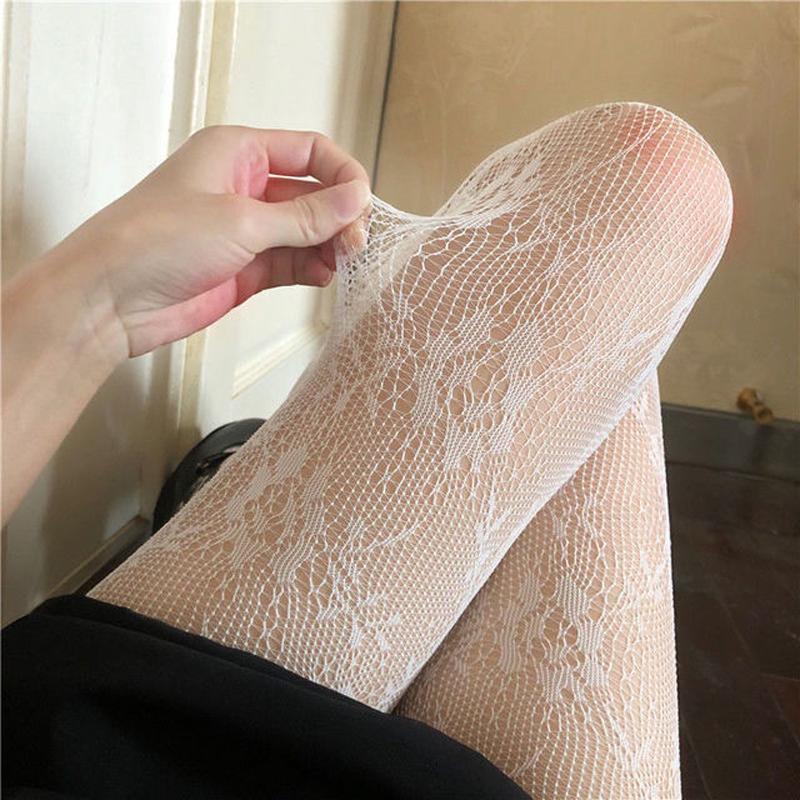 Lolita Schulmädchen Blumenstrumpfhose Netzstrümpfe über dem Knie, lang, bezaubernd, Anime, Gothic, Schwarz, Weiß, Kawaii, sexy Cosplay-Kostüme One Size