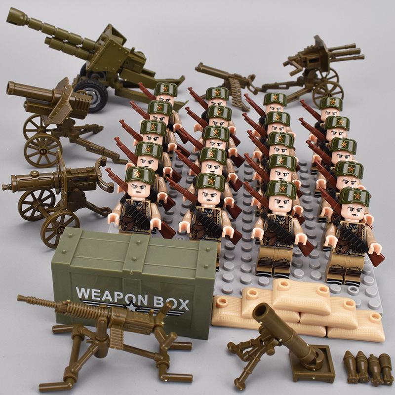 20 stücke/charge WWII Militärische Charaktere WWII Soldaten Nationalen Armee Bausteine Waffen Montage Ziegel Kinderspielzeug